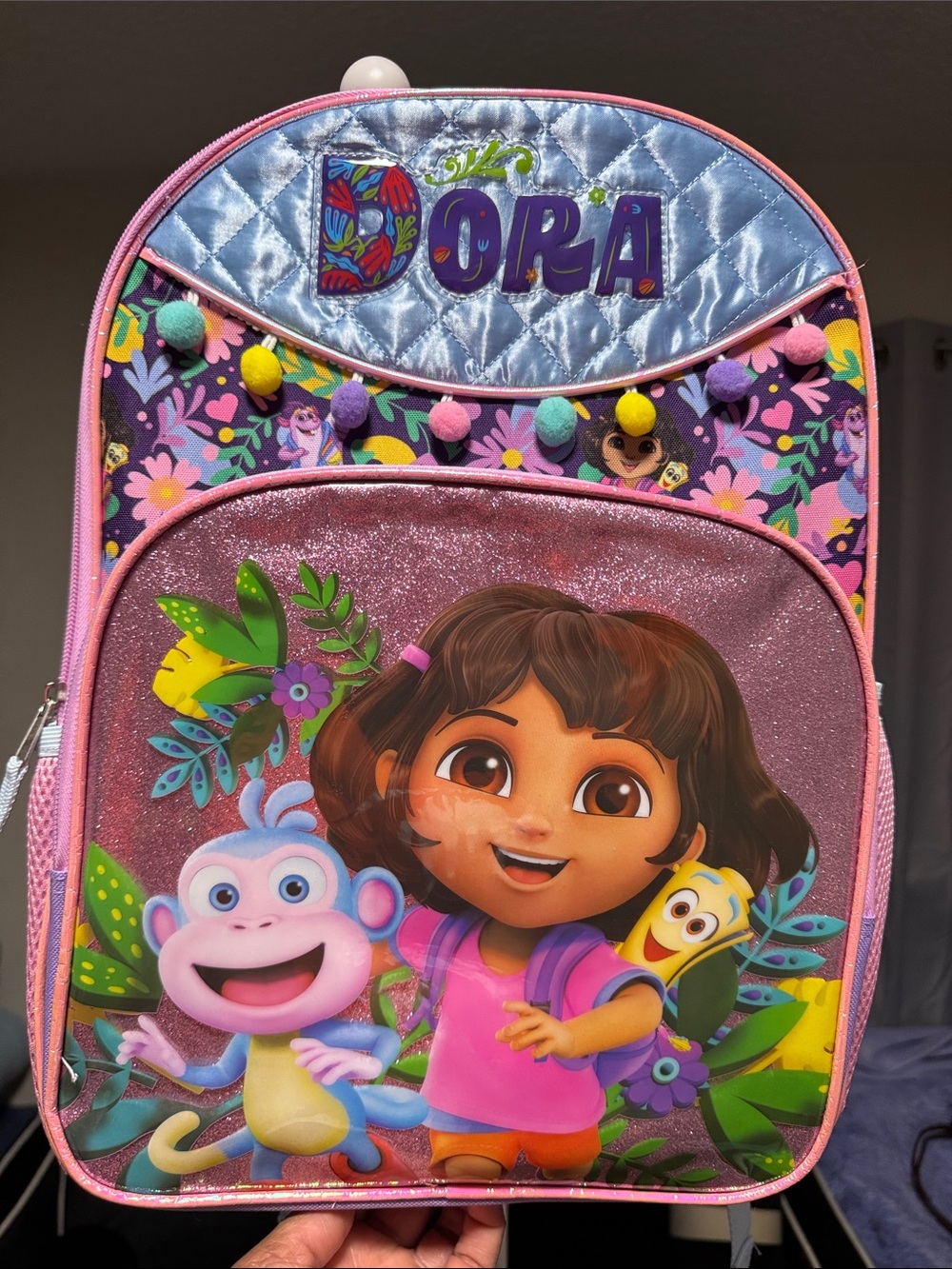 Kids Pink Glitter Backpack with Boots Plush Design